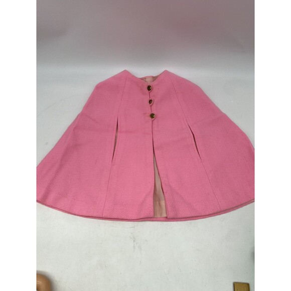 Adorable Pink Little Girls Cape w￼/ 3 Buttons Arm holes 18” Long 1960s Poncho - Picture 1 of 16